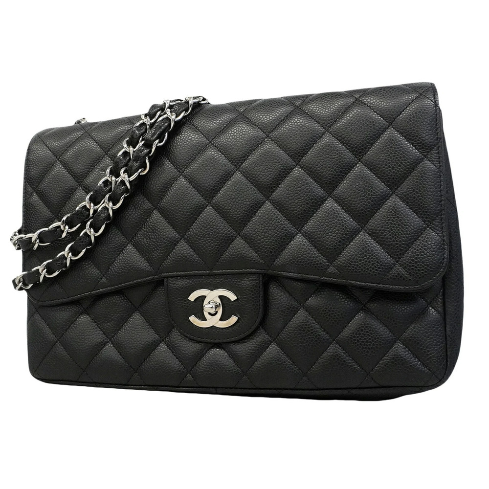 Chanel Shoulder Bag, Large Matelassé, Double Chain, Caviar Leather, Black, Wo...